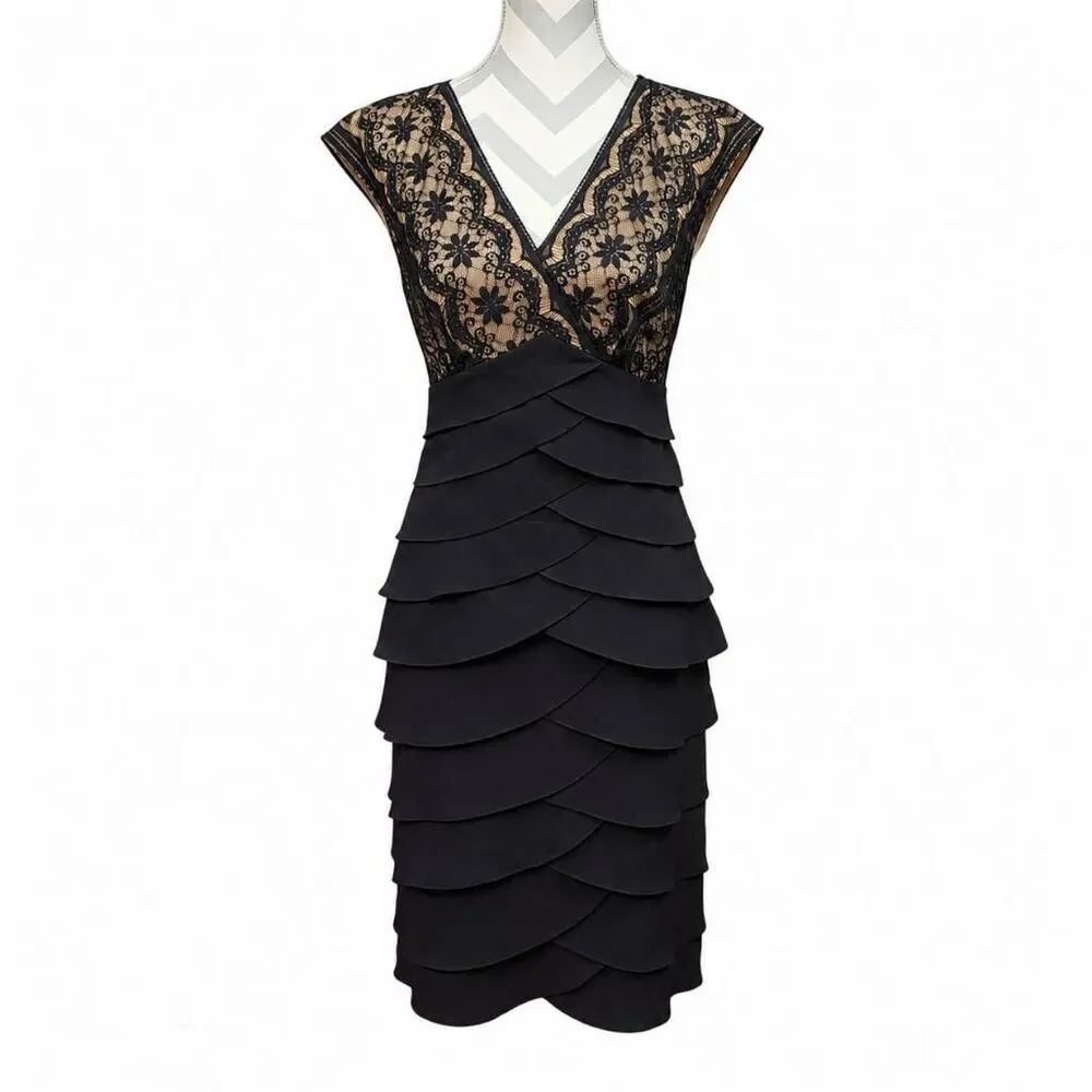 Adrianna Papell Women's Size 10 Black Lace Tiered Ruffle Cocktail Dress - Picture 10 of 10